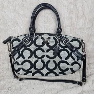 Coach Madison Op Art Shantung Sophia Satchel Black Gray Preppy Convertible